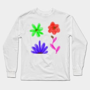 Blue pink orange watercolor floral art Long Sleeve T-Shirt